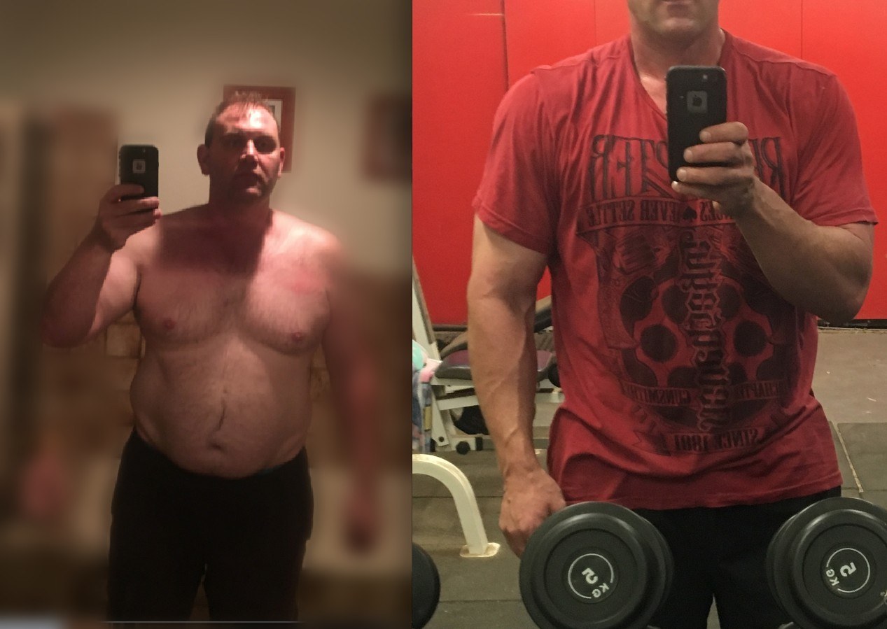 Justin at 148 kilos, and six months later at 106 kilos